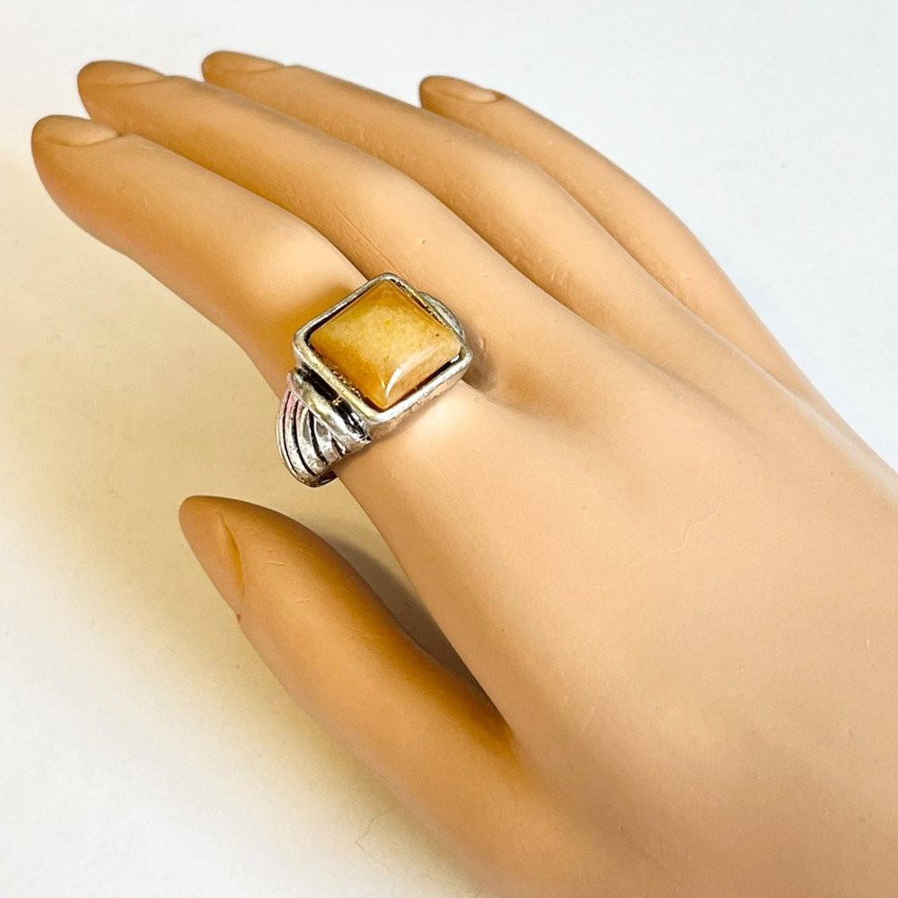 Vintage Silver Beige Natural Stone Cable Ring Size 10 Mens Womens Plated - Picture 7 of 10